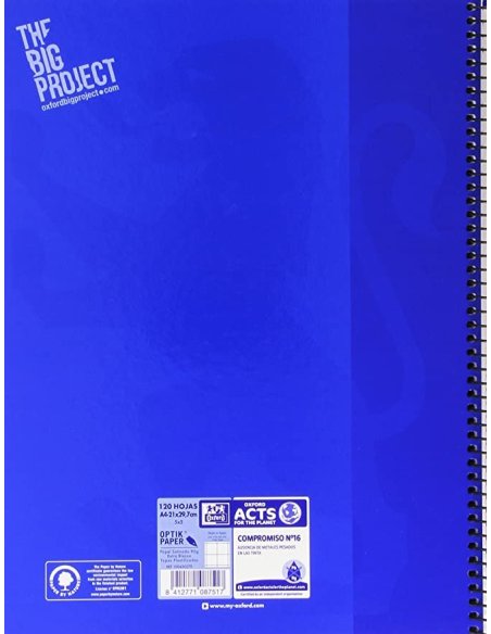 Oxford-eurobook-5 a4 120h.5x5+A2:A42 col.vivos aleatorios 1 Pcs