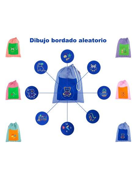 Mochila saco nombre bordado personalizable para guardería mochila escolar de cuardros