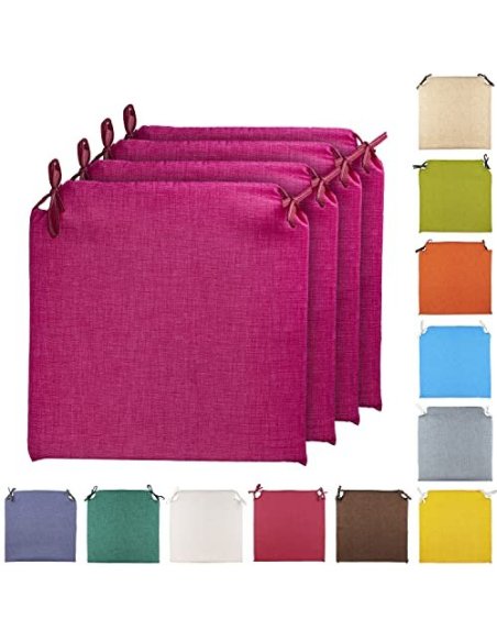 TIENDA EURASIA® Pack 4 Cojines para Sillas - Estampados Lisos con 2 Cintas de Sujeción - Ideal para Interiores y Exteriores -