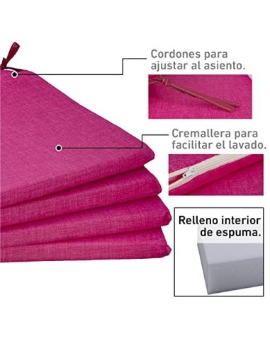 TIENDA EURASIA® Pack 4 Cojines para Sillas - Estampados Lisos con 2 Cintas de Sujeción - Ideal para Interiores y Exteriores -