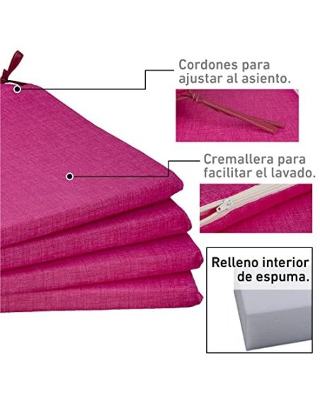 TIENDA EURASIA® Pack 4 Cojines para Sillas - Estampados Lisos con 2 Cintas de Sujeción - Ideal para Interiores y Exteriores -