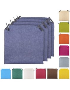 TIENDA EURASIA® Pack 4 Cojines para Sillas - Estampados Lisos con 2 Cintas de Sujeción - Ideal para Interiores y Exteriores -