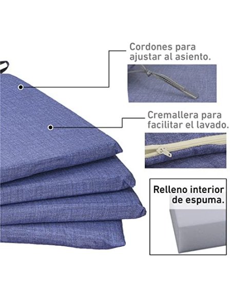 TIENDA EURASIA® Pack 4 Cojines para Sillas - Estampados Lisos con 2 Cintas de Sujeción - Ideal para Interiores y Exteriores -