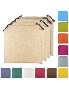 TIENDA EURASIA® Pack 4 Cojines para Sillas - Estampados Lisos con 2 Cintas de Sujeción - Ideal para Interiores y Exteriores -