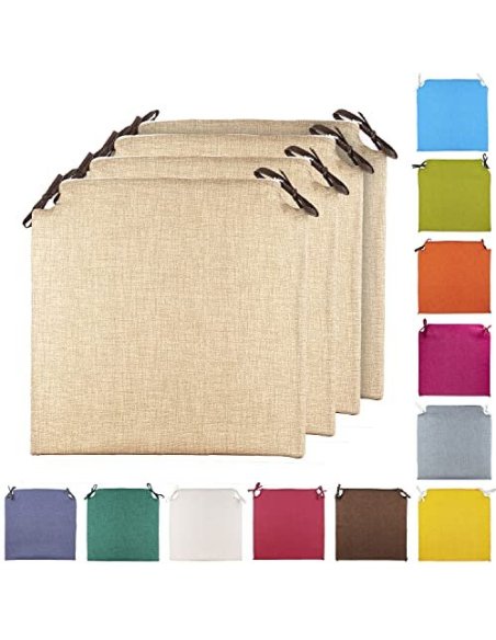 TIENDA EURASIA® Pack 4 Cojines para Sillas - Estampados Lisos con 2 Cintas de Sujeción - Ideal para Interiores y Exteriores -