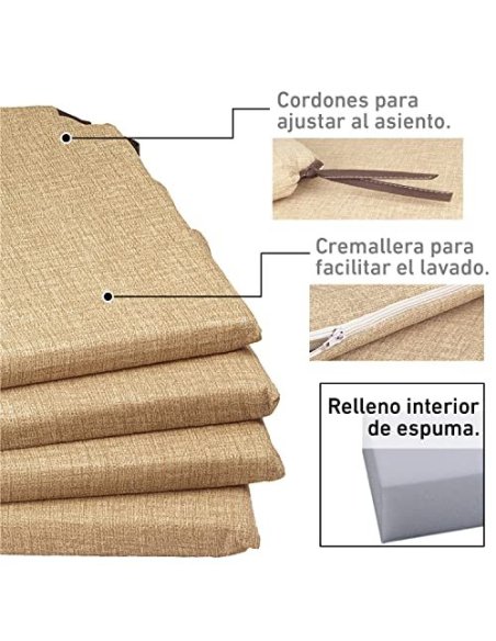 TIENDA EURASIA® Pack 4 Cojines para Sillas - Estampados Lisos con 2 Cintas de Sujeción - Ideal para Interiores y Exteriores -