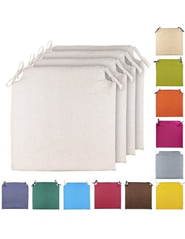 TIENDA EURASIA® Pack 4 Cojines para Sillas - Estampados Lisos con 2 Cintas de Sujeción - Ideal para Interiores y Exteriores -