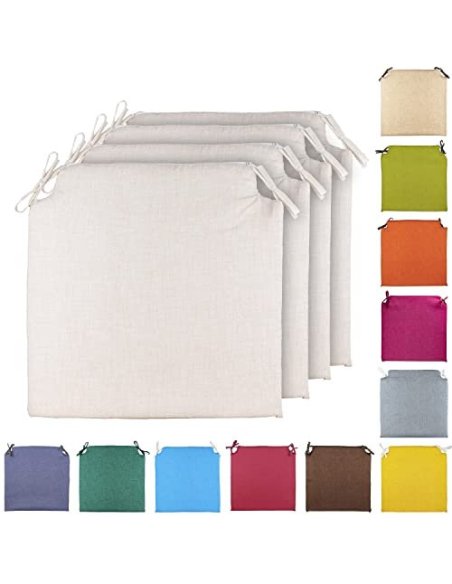 TIENDA EURASIA® Pack 4 Cojines para Sillas - Estampados Lisos con 2 Cintas de Sujeción - Ideal para Interiores y Exteriores -