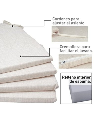 TIENDA EURASIA® Pack 4 Cojines para Sillas - Estampados Lisos con 2 Cintas de Sujeción - Ideal para Interiores y Exteriores -