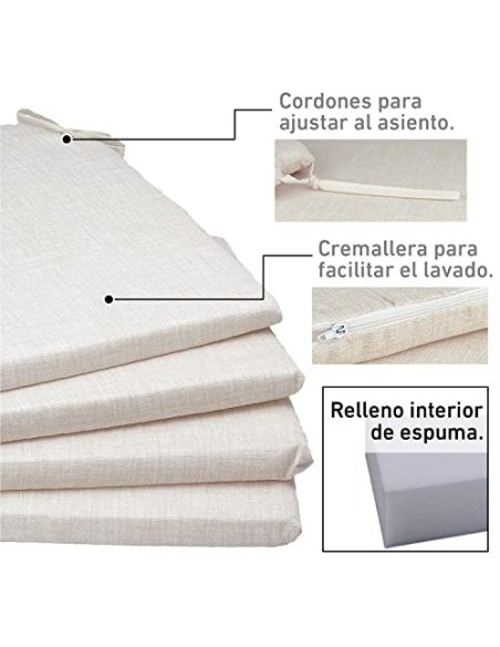 TIENDA EURASIA® Pack 4 Cojines para Sillas - Estampados Lisos con 2 Cintas de Sujeción - Ideal para Interiores y Exteriores -