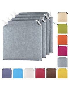 TIENDA EURASIA® Pack 4 Cojines para Sillas - Estampados Lisos con 2 Cintas de Sujeción - Ideal para Interiores y Exteriores - 2