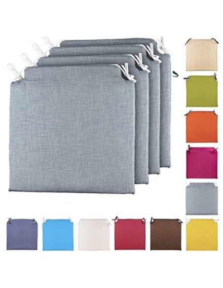 TIENDA EURASIA® Pack 4 Cojines para Sillas - Estampados Lisos con 2 Cintas de Sujeción - Ideal para Interiores y Exteriores -