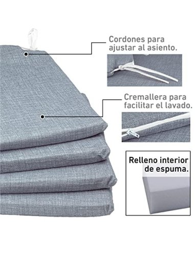 TIENDA EURASIA® Pack 4 Cojines para Sillas - Estampados Lisos con 2 Cintas de Sujeción - Ideal para Interiores y Exteriores -