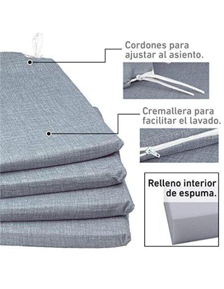 TIENDA EURASIA® Pack 4 Cojines para Sillas - Estampados Lisos con 2 Cintas de Sujeción - Ideal para Interiores y Exteriores -