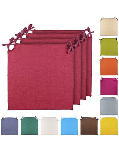 TIENDA EURASIA® Pack 4 Cojines para Sillas - Estampados Lisos con 2 Cintas de Sujeción - Ideal para Interiores y Exteriores -