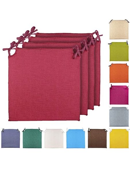 TIENDA EURASIA® Pack 4 Cojines para Sillas - Estampados Lisos con 2 Cintas de Sujeción - Ideal para Interiores y Exteriores -