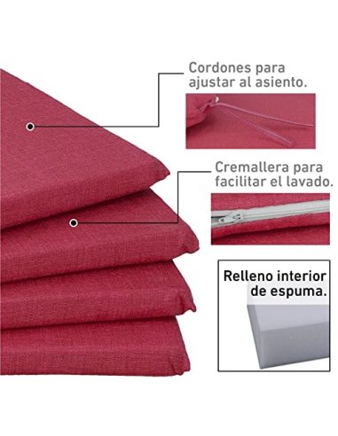 TIENDA EURASIA® Pack 4 Cojines para Sillas - Estampados Lisos con 2 Cintas de Sujeción - Ideal para Interiores y Exteriores -