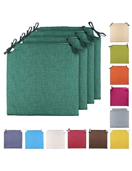 TIENDA EURASIA® Pack 4 Cojines para Sillas - Estampados Lisos con 2 Cintas de Sujeción - Ideal para Interiores y Exteriores -