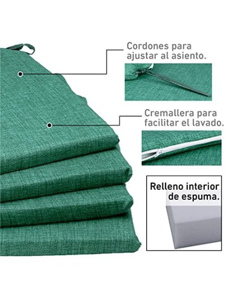 TIENDA EURASIA® Pack 4 Cojines para Sillas - Estampados Lisos con 2 Cintas de Sujeción - Ideal para Interiores y Exteriores -