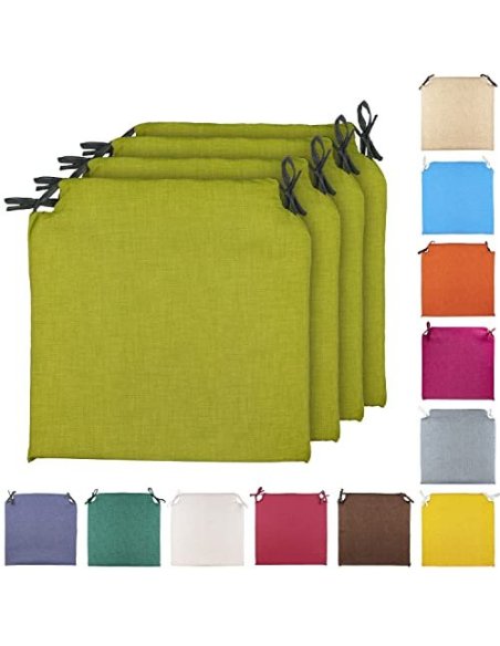 TIENDA EURASIA® Pack 4 Cojines para Sillas - Estampados Lisos con 2 Cintas de Sujeción - Ideal para Interiores y Exteriores -