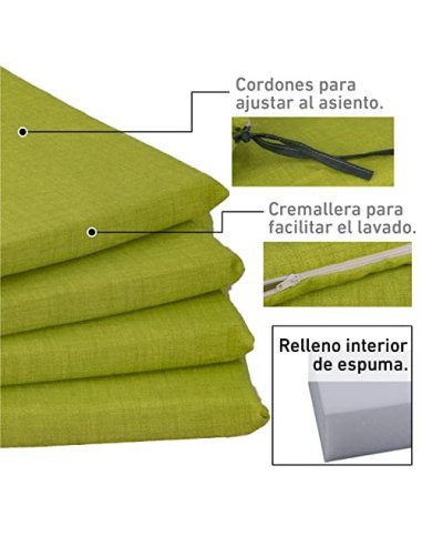 TIENDA EURASIA® Pack 4 Cojines para Sillas - Estampados Lisos con 2 Cintas de Sujeción - Ideal para Interiores y Exteriores -