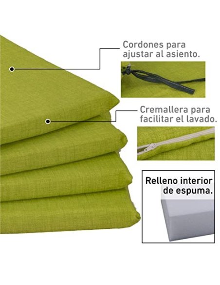 TIENDA EURASIA® Pack 4 Cojines para Sillas - Estampados Lisos con 2 Cintas de Sujeción - Ideal para Interiores y Exteriores -