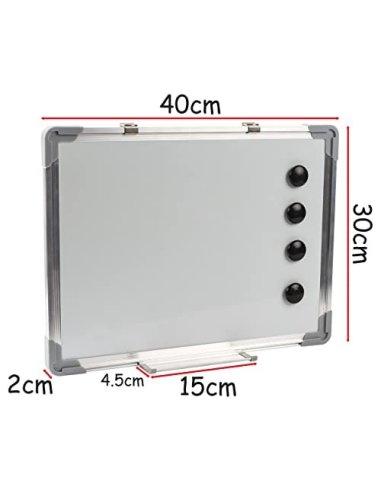Pizarra Blanca Magnética con Marco de Aluminio y Bandeja para Rotuladores Para Uso Profesional e Infantil - Doble Cara 30x40 