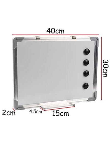 Pizarra Blanca Magnética con Marco de Aluminio y Bandeja para Rotuladores Para Uso Profesional e Infantil - Doble Cara 30x40 