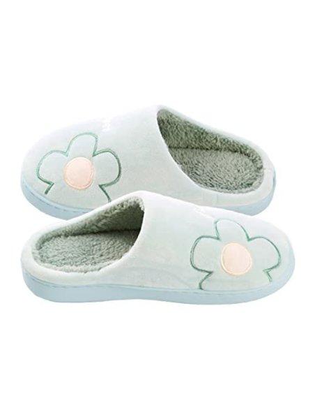 Zapatillas de Estar por Casa para Mujer Zapatillas Casa Invierno Tejido Suave, Estilo Flor Azul Cielo 36