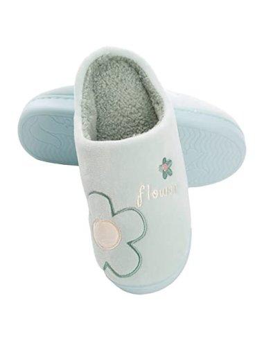 Zapatillas de Estar por Casa para Mujer Zapatillas Casa Invierno Tejido Suave, Estilo Flor Azul Cielo 36