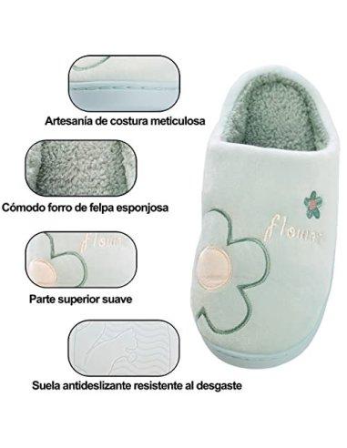 Zapatillas de Estar por Casa para Mujer Zapatillas Casa Invierno Tejido Suave, Estilo Flor Azul Cielo 36