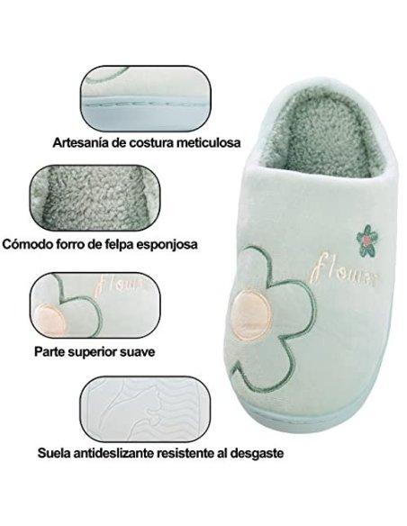 Zapatillas de Estar por Casa para Mujer Zapatillas Casa Invierno Tejido Suave, Estilo Flor Azul Cielo 36