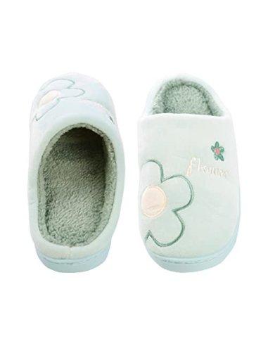 Zapatillas de Estar por Casa para Mujer Zapatillas Casa Invierno Tejido Suave, Estilo Flor Azul Cielo 36