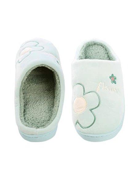 Zapatillas de Estar por Casa para Mujer Zapatillas Casa Invierno Tejido Suave, Estilo Flor Azul Cielo 36