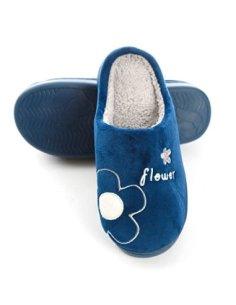 Zapatillas de Estar por Casa para Mujer Zapatillas Casa Invierno Tejido Suave, Estilo Flor Azul Oscuro 36 2