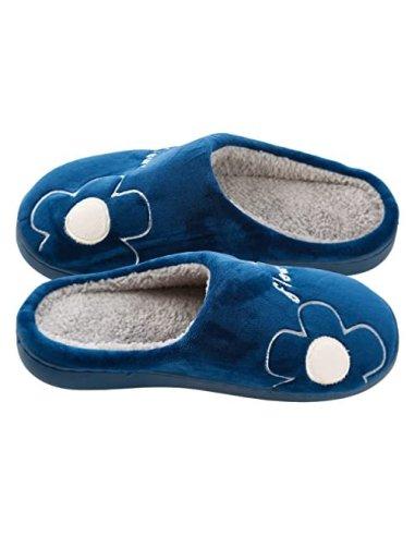Zapatillas de Estar por Casa para Mujer Zapatillas Casa Invierno Tejido Suave, Estilo Flor Azul Oscuro 36