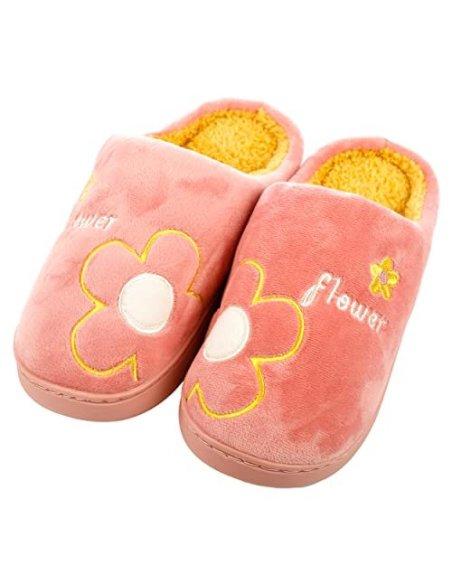 Zapatillas de Estar por Casa para Mujer Zapatillas Casa Invierno Tejido Suave, Estilo Flor Color Carne 36