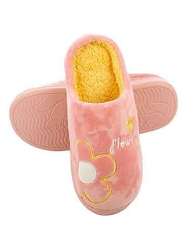 Zapatillas de Estar por Casa para Mujer Zapatillas Casa Invierno Tejido Suave, Estilo Flor Color Carne 36