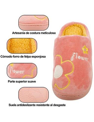 Zapatillas de Estar por Casa para Mujer Zapatillas Casa Invierno Tejido Suave, Estilo Flor Color Carne 36