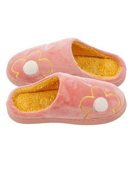 Zapatillas de Estar por Casa para Mujer Zapatillas Casa Invierno Tejido Suave, Estilo Flor Color Carne 36