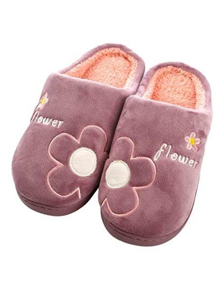 Zapatillas de Estar por Casa para Mujer Zapatillas Casa Invierno Tejido Suave, Estilo Flor Lila 36