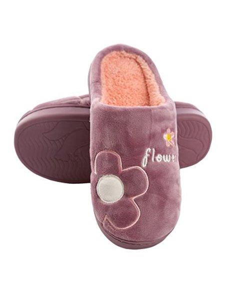 Zapatillas de Estar por Casa para Mujer Zapatillas Casa Invierno Tejido Suave, Estilo Flor Lila 36
