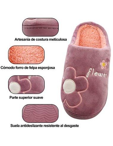 Zapatillas de Estar por Casa para Mujer Zapatillas Casa Invierno Tejido Suave, Estilo Flor Lila 36