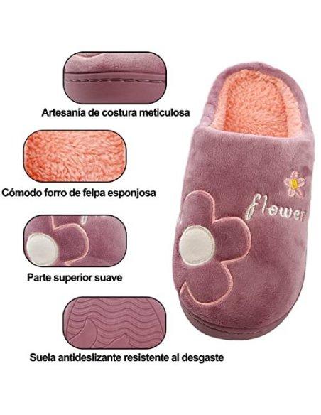 Zapatillas de Estar por Casa para Mujer Zapatillas Casa Invierno Tejido Suave, Estilo Flor Lila 36