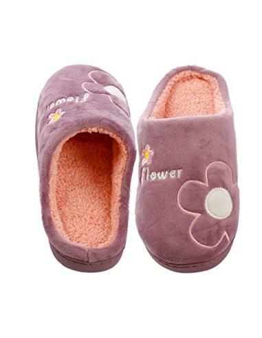 Zapatillas de Estar por Casa para Mujer Zapatillas Casa Invierno Tejido Suave, Estilo Flor Lila 36
