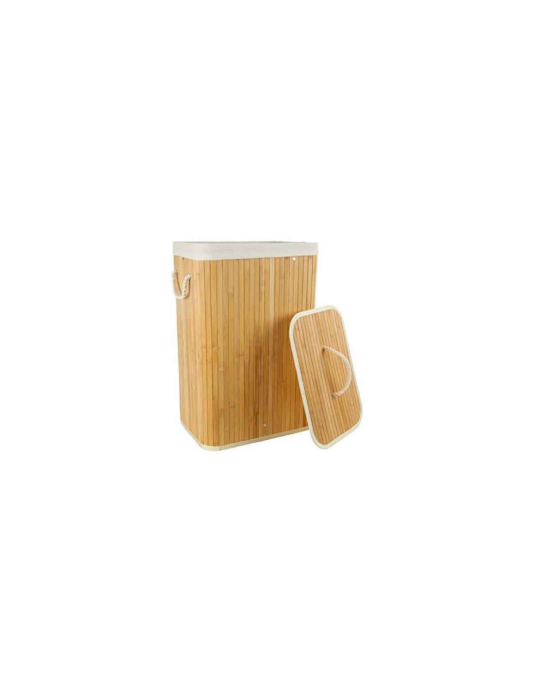 Cesto de Ropa Sucia Bambú con Tapa Cubo Colada Cesta de Lavandería  Rectangular Plegable 70L con Asas 40x30x60
