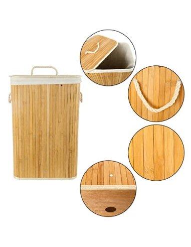 VEIKOU Cesta con tapa, cesta de bambú para ropa sucia, 2 compartimentos,  divisor para ropa sucia, cesta grande plegable de 120 litros con bolsas