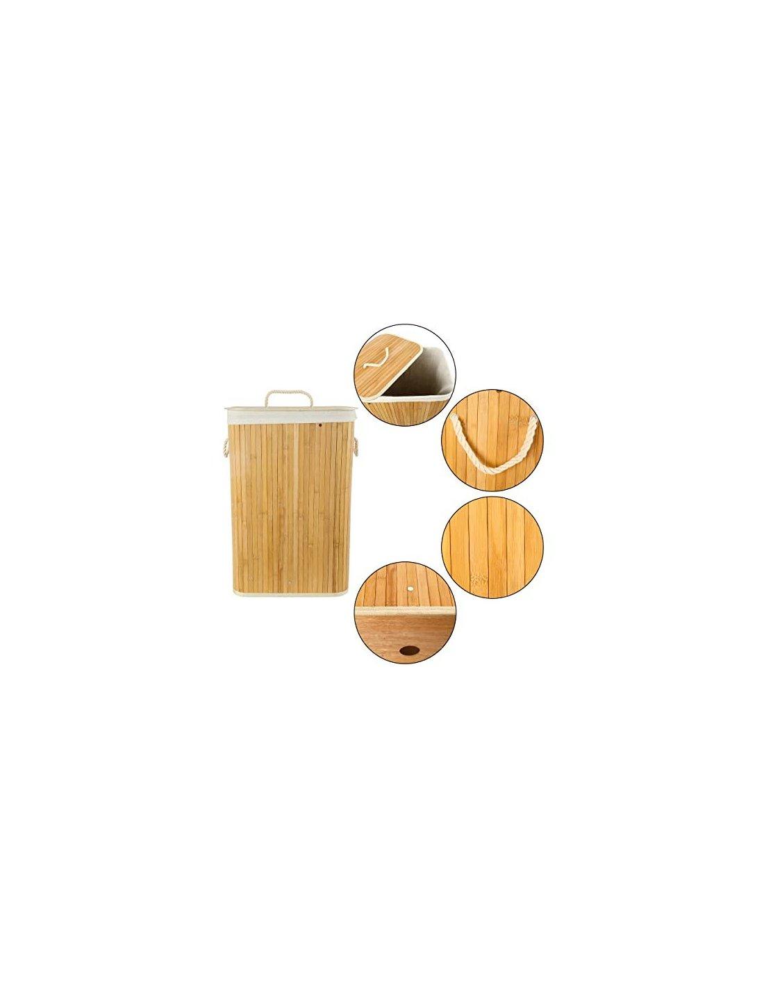Cesto de Ropa Sucia Bambú con Tapa Cubo Colada Cesta de Lavandería  Rectangular Plegable 70L con Asas 40x30x60