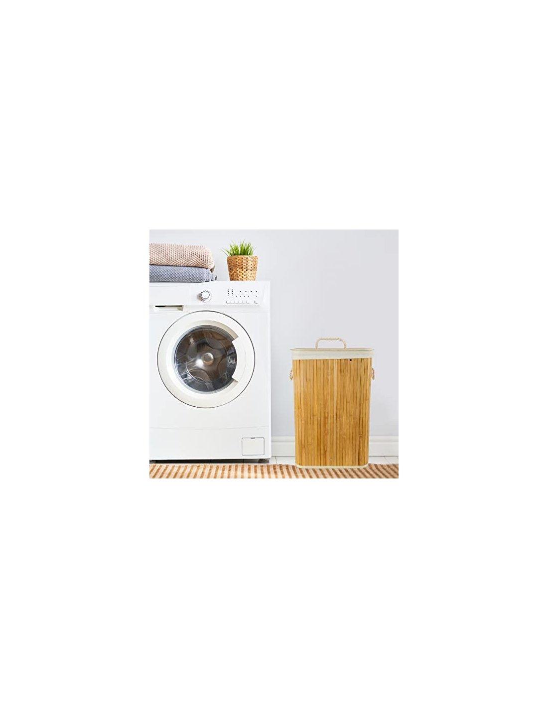 HENNEZ - Cesta de lavandería sucia de 140 L para la familia - Cesta de ropa  sucia con 2 compartimentos/bolsa - Cesta de lavandería plegable, tapa, asas  de bambú : : Hogar y cocina