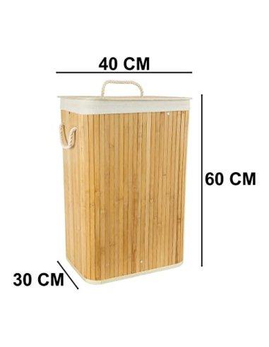 Cesto de Ropa Sucia Bambú con Tapa Cubo Colada Cesta de Lavandería Rectangular Plegable 70L con Asas 40x30x60